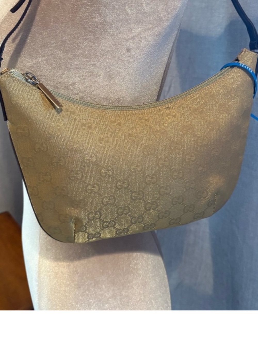 Authentic Gucci Metallic Gold Monogram Half Moon Handbag - Picture 8 of 14